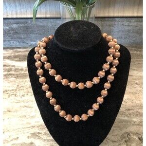 Vintage Silk Champagne/Brown With Gold Tone Beaded Necklace Stationary